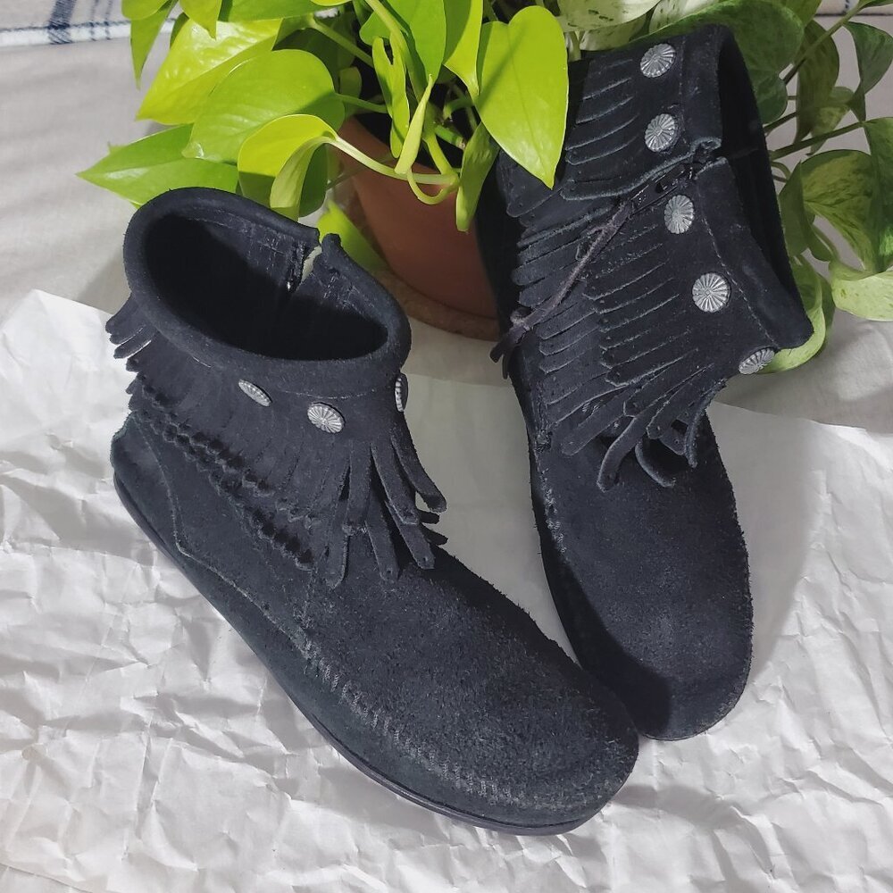 Original Minnetonka Double Fringe Suede Ankle Boots